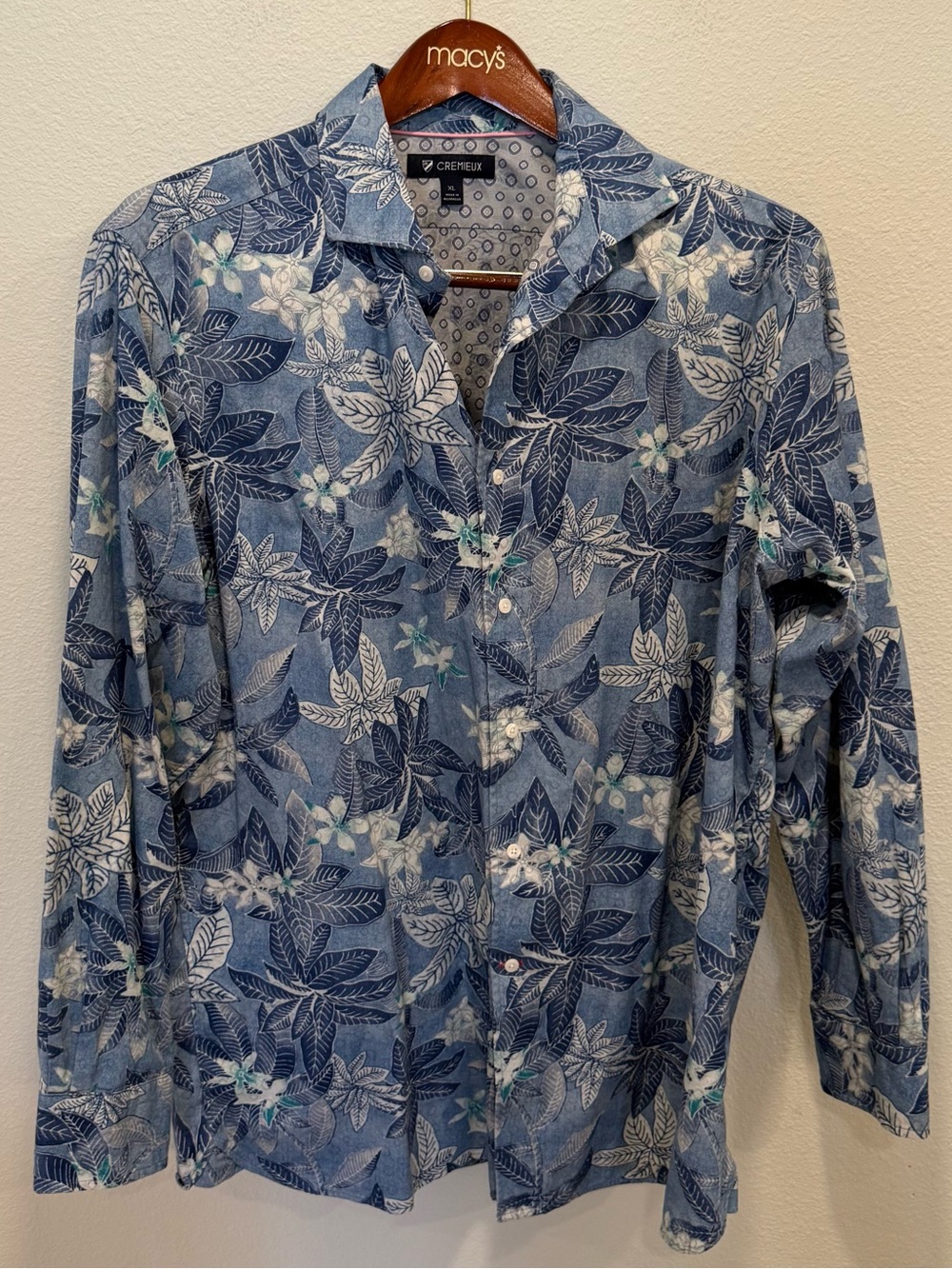 Like New Cremieux Blue Floral & Leaf Print Casual Button-Down Shirt XL